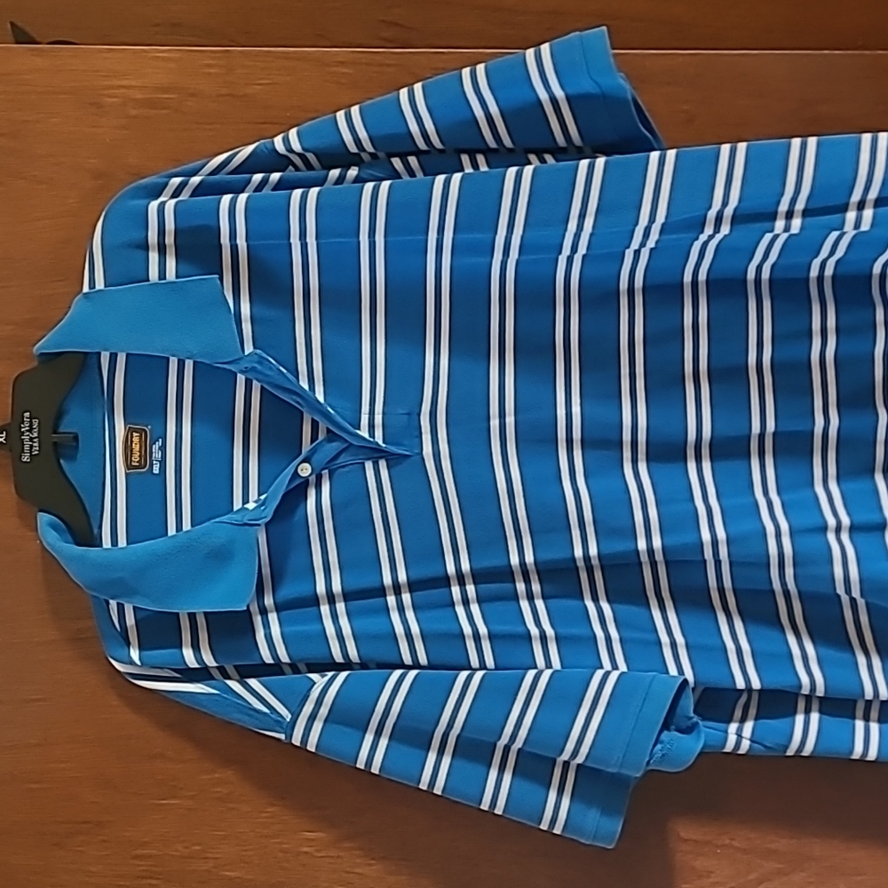 Men's 5XLT, blue striped Polo, Foundry Brand